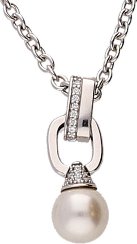 Zilveren ketting anker schakel Esprit met hanger voorzien van een Cultive parel en Zirkonia's