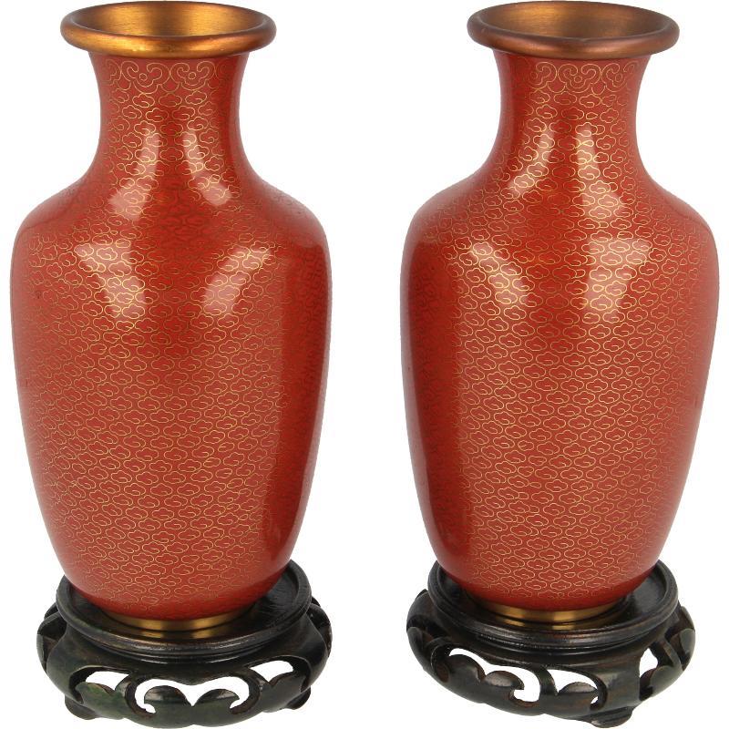 Lot (2x) Cloisonné vaasjes
