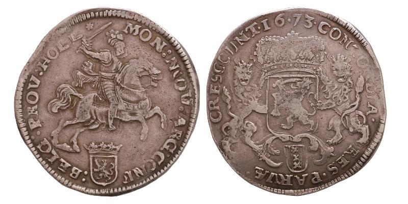 Zilveren rijder Amsterdam 1673. Zeer Fraai +. 