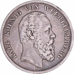 German states. Württemberg. Karl I. 5 Mark. 1874 F.