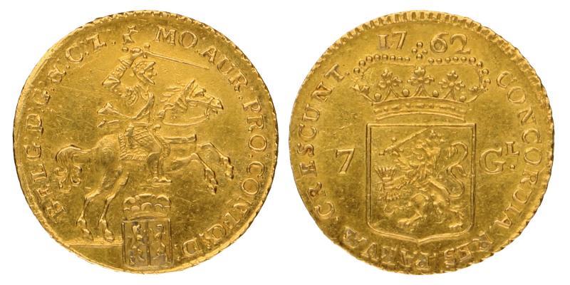 7 gulden of halve gouden rijder Gelderland 1762. Prachtig / FDC.