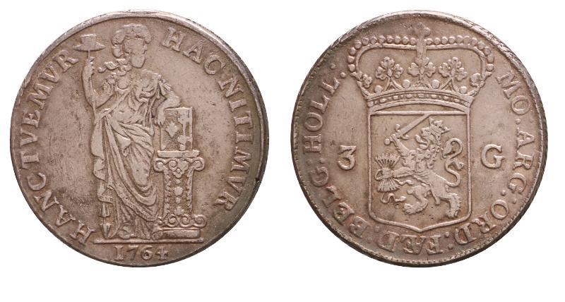 3 gulden Holland 1764. Zeer Fraai +.