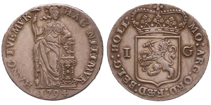 1 gulden Holland 1794. Zeer Fraai / Prachtig.