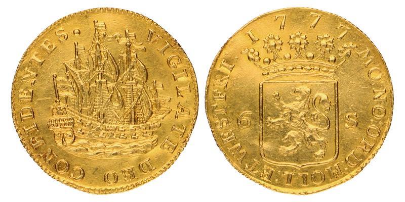 6 stuiver afslag in goud Holland 1777. Zeer Fraai / Prachtig.