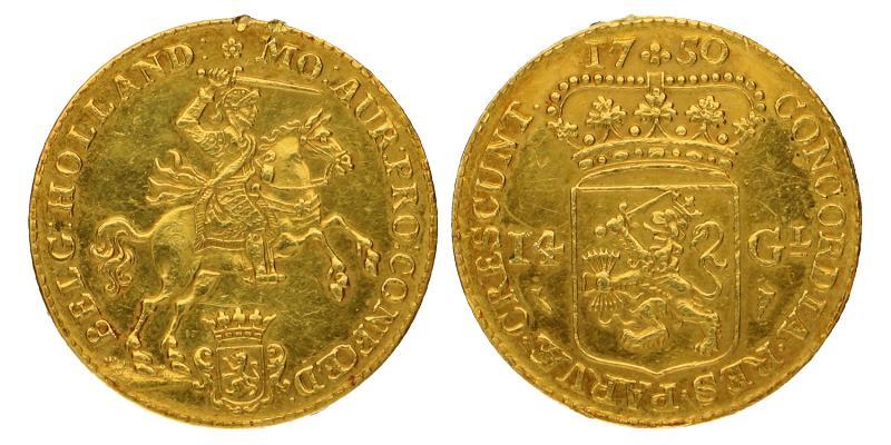 14 gulden of gouden rijder Holland 1750. Prachtig + (minieme tikjes).