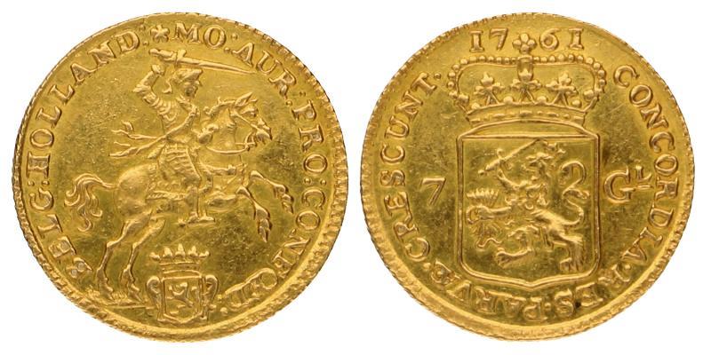 7 gulden of halve gouden rijder Holland 1761. Prachtig.