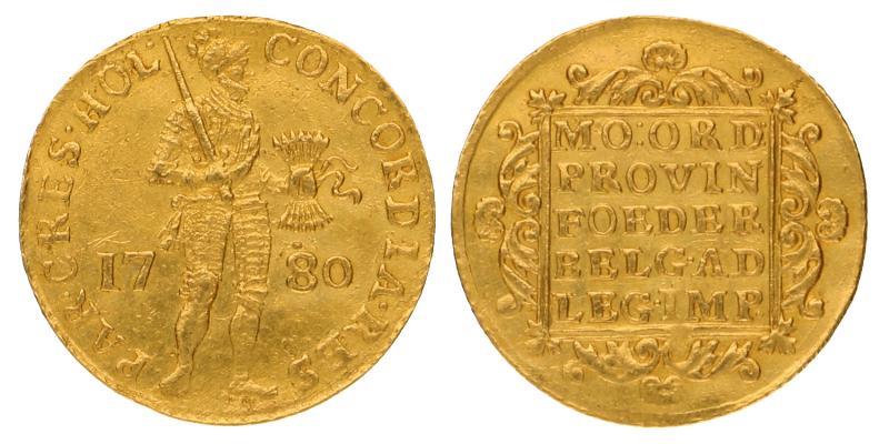 Gouden dukaat Holland 1780. Zeer Fraai +.