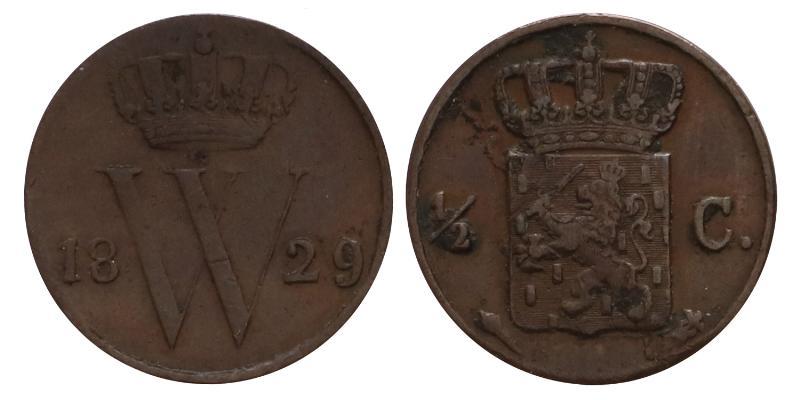 ½ cent Willem I 1829 U. Zeer Fraai +.