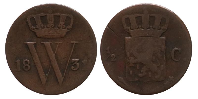 ½ cent Willem I 1831 U. Fraai / Zeer Fraai.