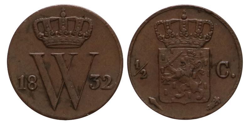 ½ cent Willem I 1832 U. Prachtig.
