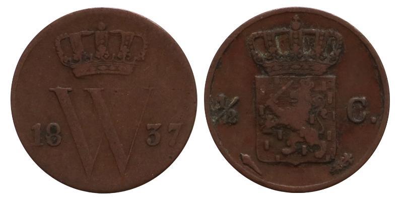 ½ cent Willem I 1837 U. Zeer Fraai -.