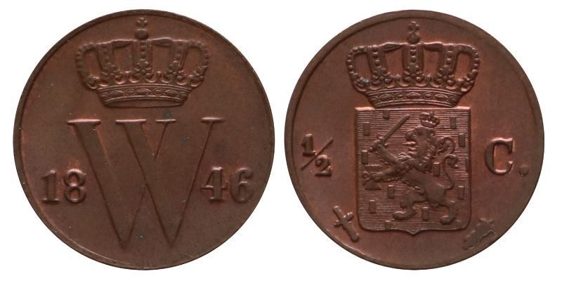 ½ cent Willem II 1846. FDC.