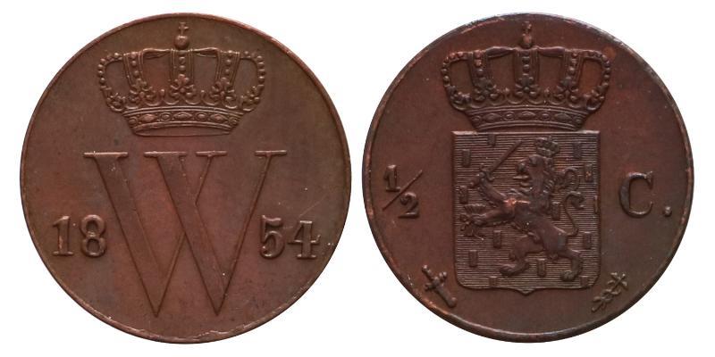 ½ cent Willem III 1854. FDC.