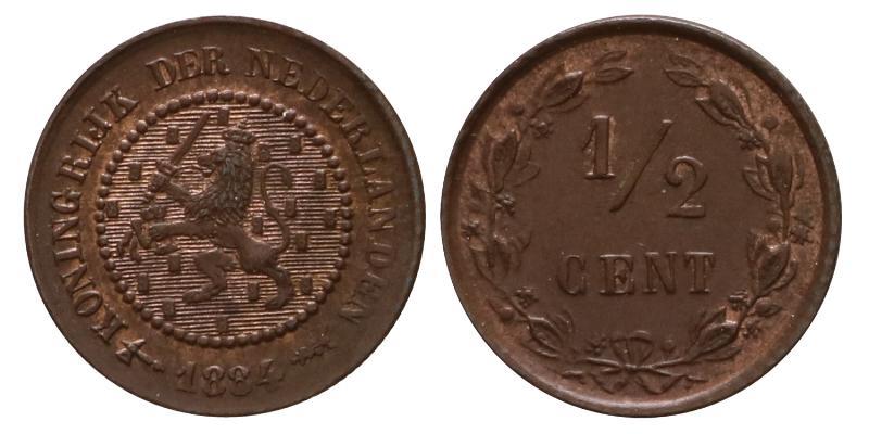 ½ cent Willem III 1884. FDC.