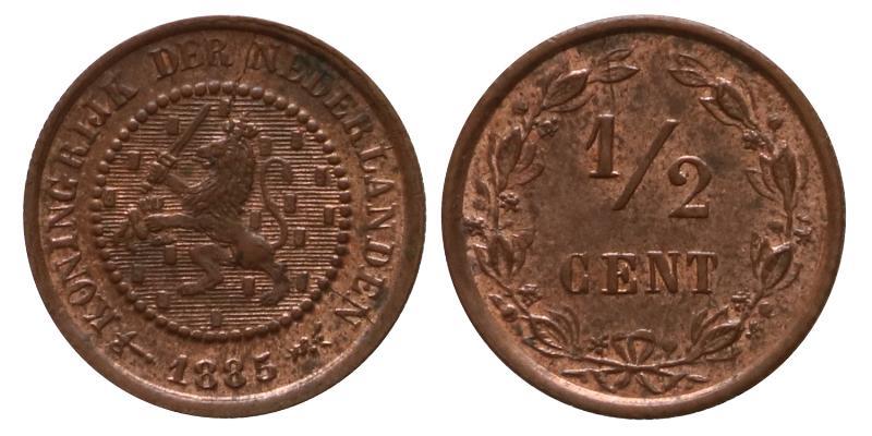 ½ cent Willem III 1885. FDC.