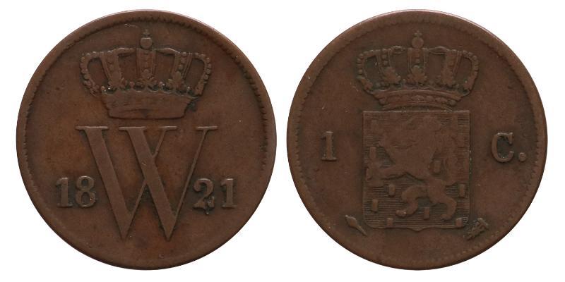 1 cent Willem I 1821 U. Zeer Fraai -.