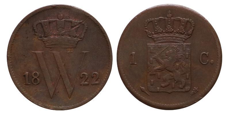1 cent Willem I 1822 U. Zeer Fraai -.