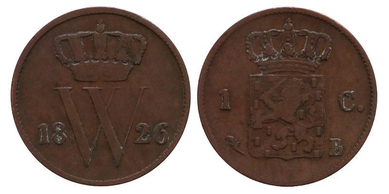 1 cent Willem I 1826 B. Fraai / Zeer Fraai.