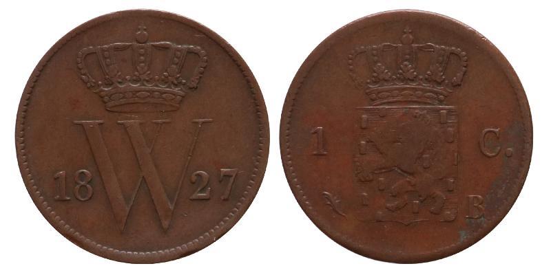 1 cent Willem I 1827 B. Zeer Fraai -.