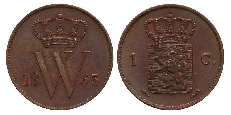 1 cent Willem III 1863. FDC.