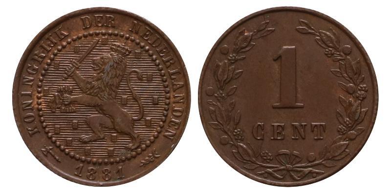 1 cent Willem III 1881. Prachtig +.