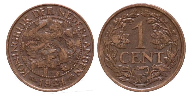 1 cent Wilhelmina 1921. Prachtig.