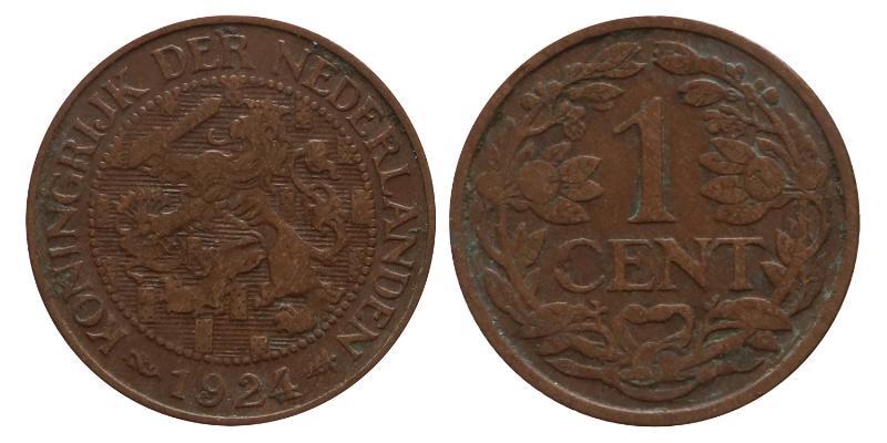 1 cent Wilhelmina 1924. Zeer Fraai +.
