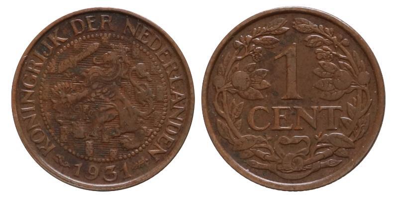 1 cent Wilhelmina 1931. Prachtig.