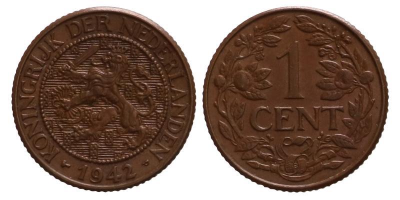 1 cent Wilhelmina 1942. FDC.