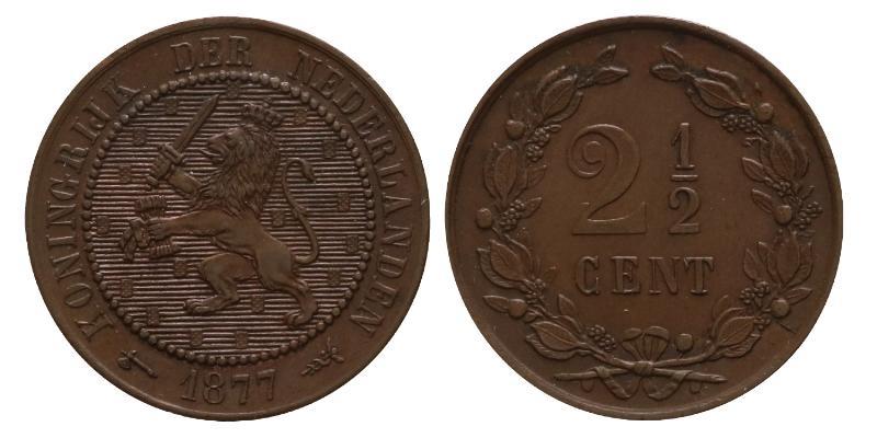 2½ cent Willem III 1877. Prachtig / FDC.