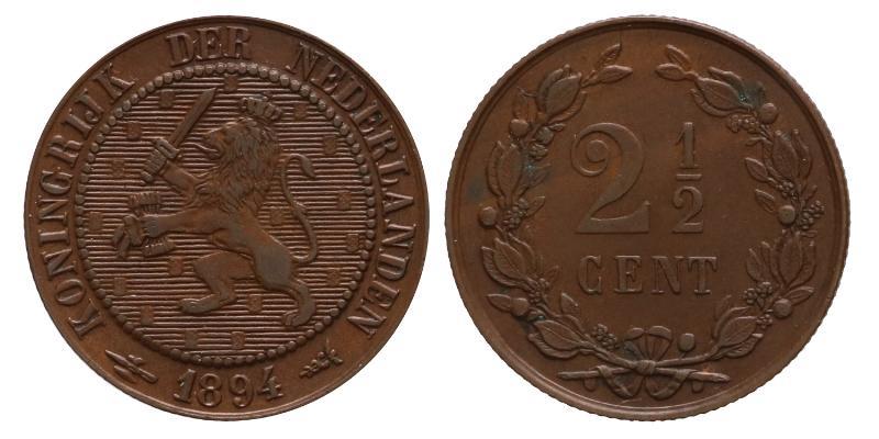 2½ cent Wilhelmina 1894. Prachtig +.