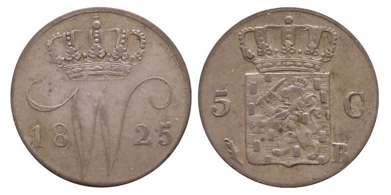 5 cent Willem I 1825 B. Fraai / Zeer Fraai.