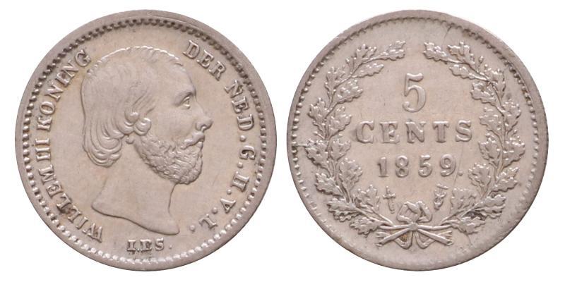 5 cent Willem III 1859. Prachtig -.