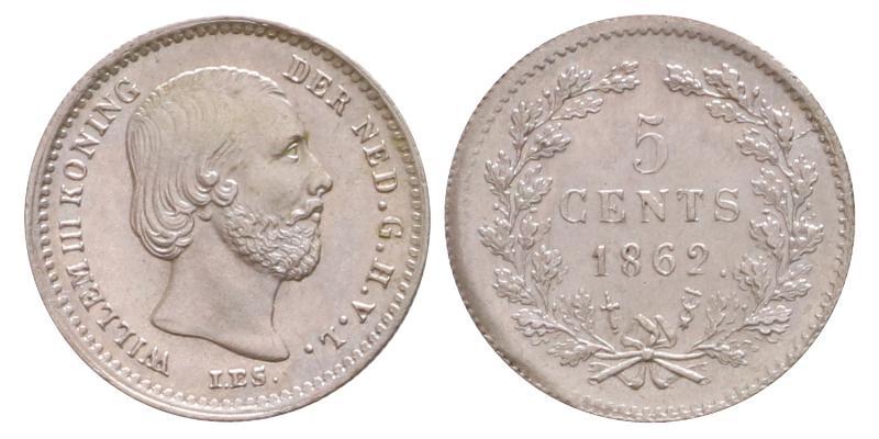 5 cent Willem III 1862. Prachtig / FDC.