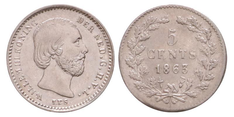5 cent Willem III 1863. Prachtig.