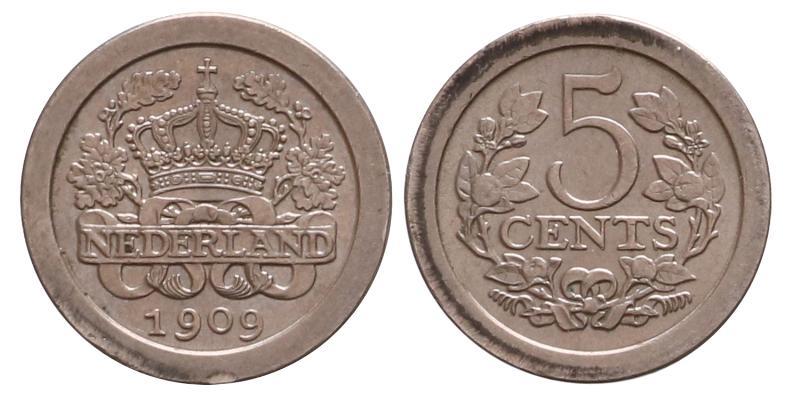 5 cent Wilhelmina 1909. FDC.