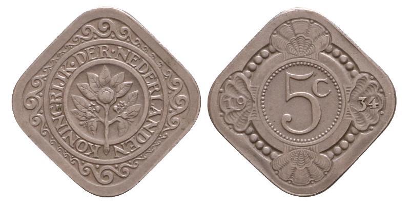 5 cent Wilhelmina 1934. Zeer Fraai / Prachtig.