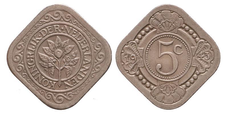 5 cent Wilhelmina 1943. FDC.