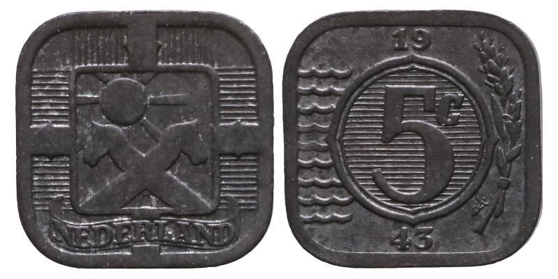5 cent Wilhelmina 1943 zink. FDC -.