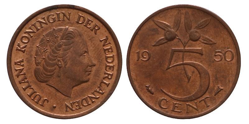 5 cent Juliana 1950. FDC.