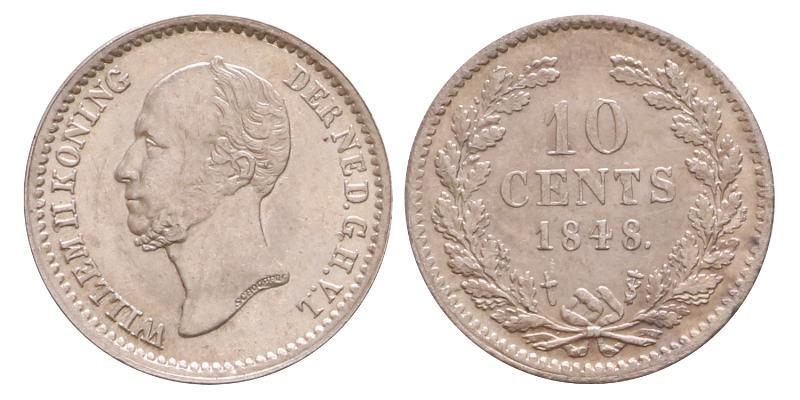 10 cent Willem II 1848 punt. Prachtig +.
