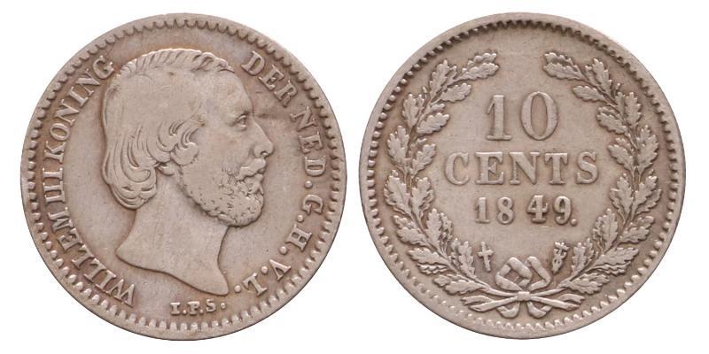 10 cent Willem III 1849. Fraai / Zeer Fraai.
