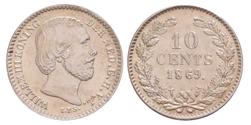 10 cent Willem III 1869. Zeer Fraai / Prachtig.
