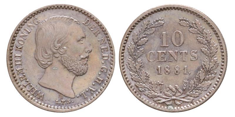 10 cent Willem III 1881. Prachtig +.