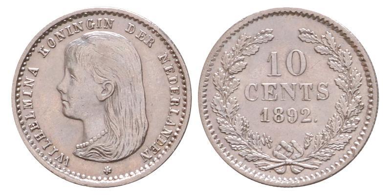 10 cent Wilhelmina 1892. Zeer Fraai / Prachtig.