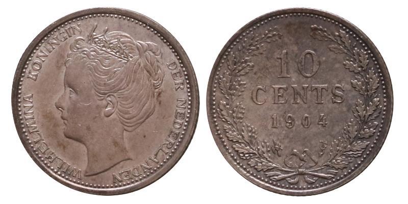 10 cent Wilhelmina 1904. FDC.
