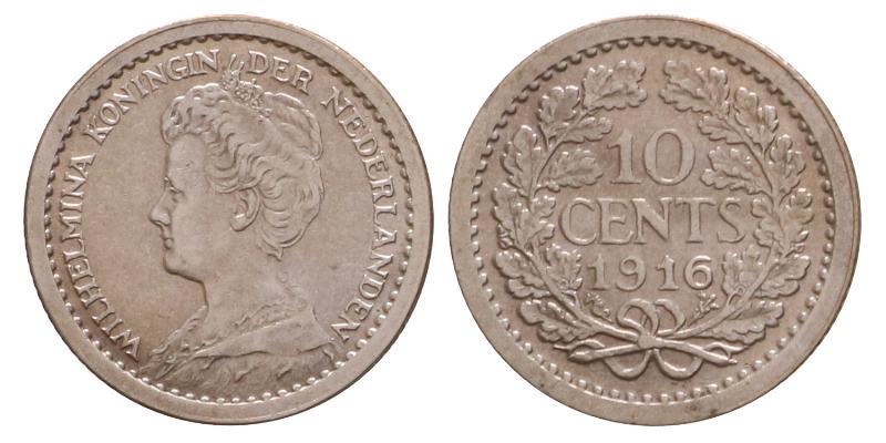 10 cent Wilhelmina 1916. Prachtig.