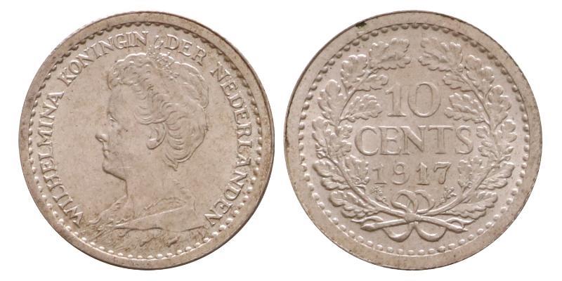 10 cent Wilhelmina 1917. Prachtig +.
