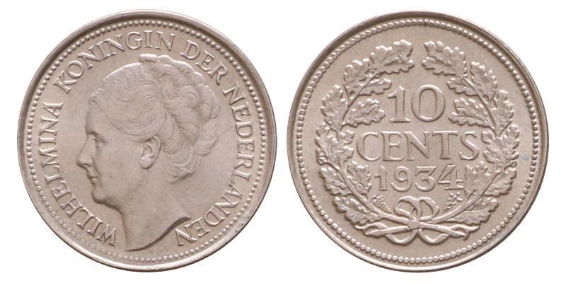 10 cent Wilhelmina 1934. FDC.
