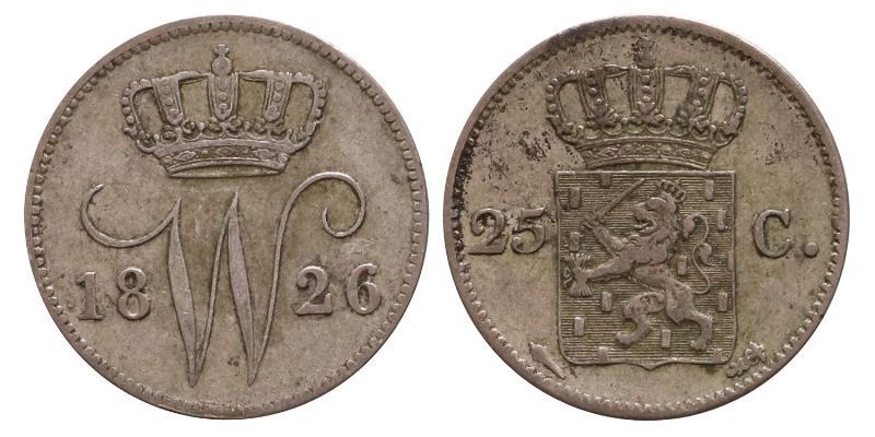 25 cent Willem I 1826 U. Zeer Fraai.